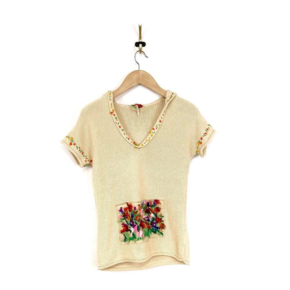 Free People Boho Hoodie Knit Sweater Needle Point
